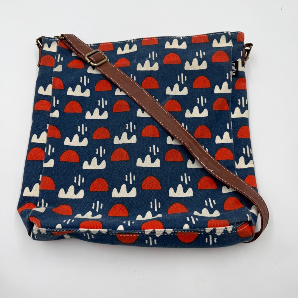 Maika Navy Red Sun Cloud Print Canvas Crossbody Messenger Bag Adjustable Strap